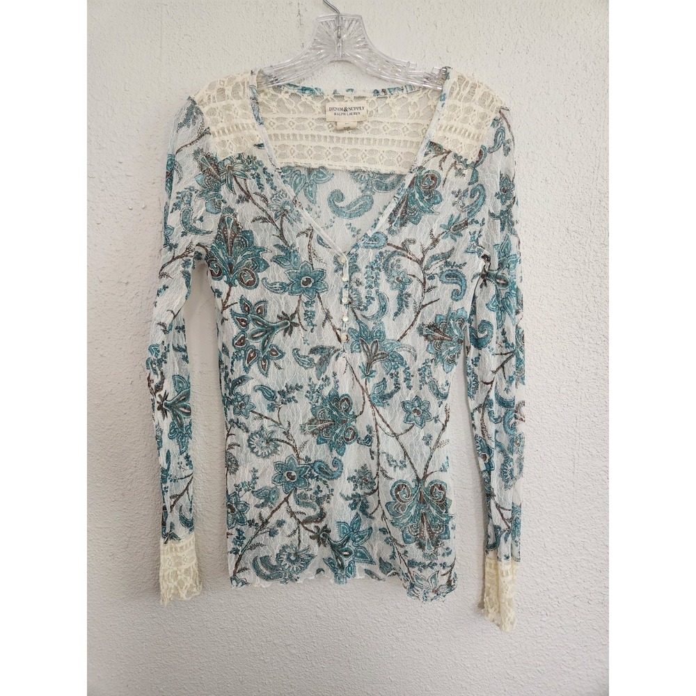 Denim & Supply Ralph Lauren Floral Paisley Mesh Blouse Top Size M